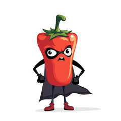 Red pepper superhero in cape vector flat illustration character for game or animation