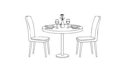 Elegant two-seater dining table with chairs and wine glasses ideal for romantic dinners vector