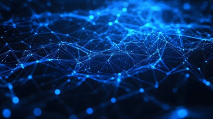 Abstract Blue Network Connection Dots Lines Digital Technology Background