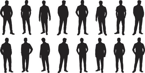 Human silhouettes, people shapes, standing figures, body outlines, posture icons, generic forms, crowd design, abstract humans, group poses, vector illustration