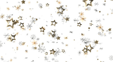 Festive holiday background with gold stars and snowflakes. Perfect for winter, Christmas, New Year designs.