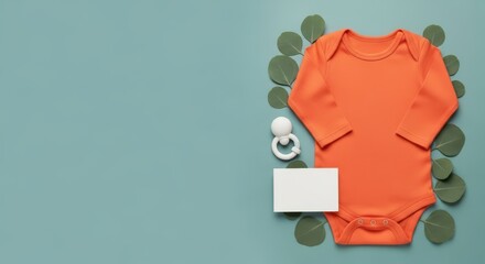 Orange Baby Bodysuit with Green Leaves and Pacifier