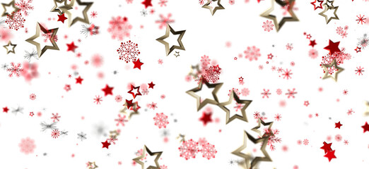 Festive background with red stars, gold stars, and snowflakes. Perfect for Christmas, New Year, and winter holidays.