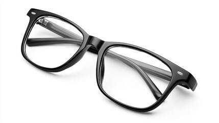 Black stylish eyeglasses for vision isolated on white background, minimalist accessory