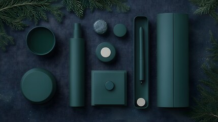 Dark Green Aesthetic Mockup: Cylinders, Containers, and Minimalist Design
