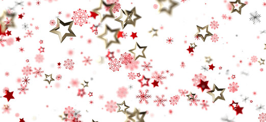Festive winter background with red and gold stars and snowflakes. Perfect for Christmas, holidays, and celebration designs.