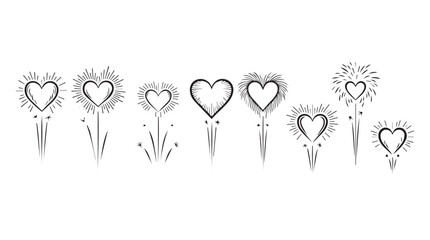 Whimsical heart-shaped floral designs and embellishments for romantic projects vector