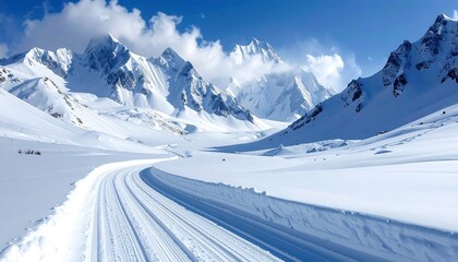 Snowy pass road winds onward