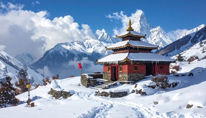 Snowy temple scenic winter