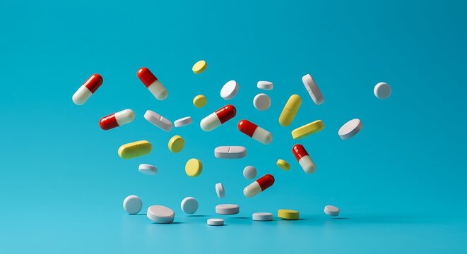 Pills falling editorial conceptual minimalist - Powered by Adobe
