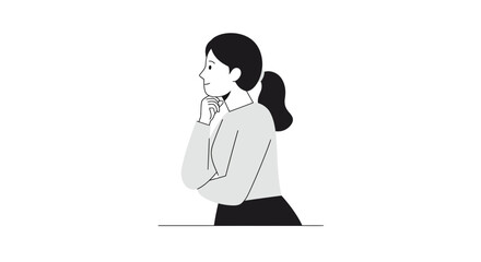 Pensive young professional woman thoughtfully planning future strategies, perfect for illustrating business decisions and thoughtful leadership in modern workspaces