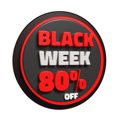 A striking Black Week sale badge with an 80% off offer, featuring a sleek design