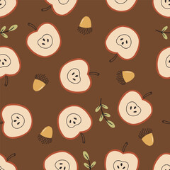 Autumn Apple Halves Vector Seamless Pattern