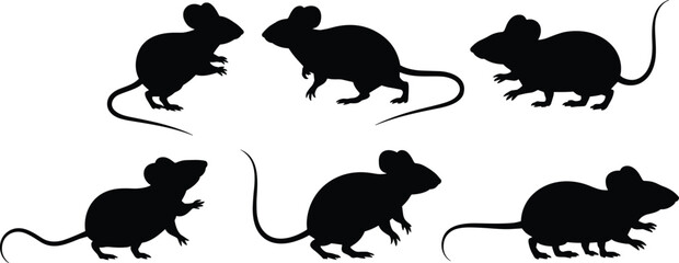 Mouse silhouette icons, rodent vector set, small animal graphics, wildlife illustration pack, pest control design art, mammal symbols, nature creatures