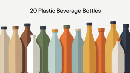 A flat, minimalist illustration of 20 plastic beverage bottles arranged in two rows against a white background.
