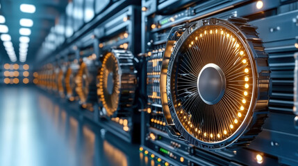 Fototapeta premium High tech crypto mining rig with glowing lights and intricate design