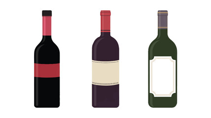 A minimalist illustration of three wine bottles arranged horizontally against a white background 