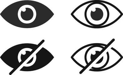 Eye icon set. View and hide icons collection. Eyesight symbol. See and unsee eye icons set