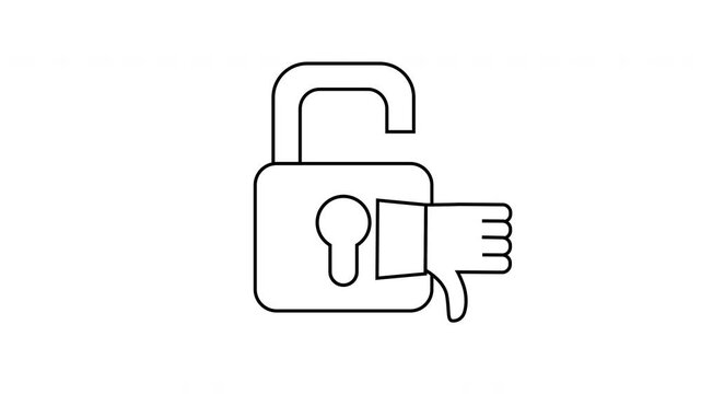 sketch of dislike icon and open padlock icon
