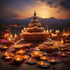 Serene Temple Illuminated at Sunset