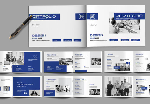 Landscape Company Portfolio Layout with Grey and Blue Pastel Elements