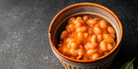 Beans tomato sauce vegetables dish natural product tasty snack fresh delicious gourmet food...