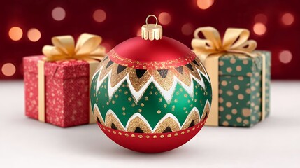 Red And Green Christmas Ornament With Gifts