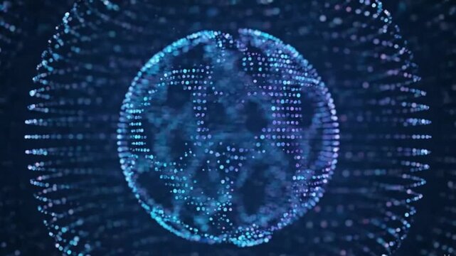 Blue binary code background with glowing digital sphere stock video 