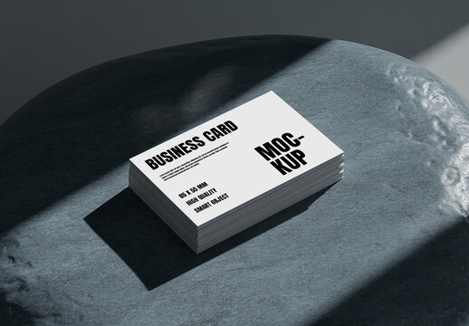 Stacked Business Card Mockup on Stone with Dramatic Shadows