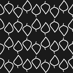 Minimalist seamless pattern with white outlined acorn shapes on a black background. Modern design, perfect for fabric, wallpaper, and contemporary decor © Zoya