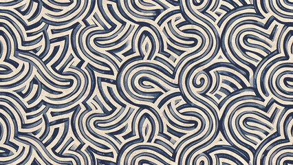 Seamless abstract line pattern hand-drawn labyrinth style curves fabric background 