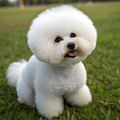 Obraz premium A Bichon Frise, small fluffy white dog breed, known for cheerful personality, playful nature, hypoallergenic coat