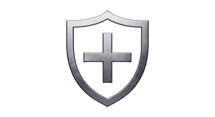 Isolated medical protection shield with cross for health and safety, silver metallic look