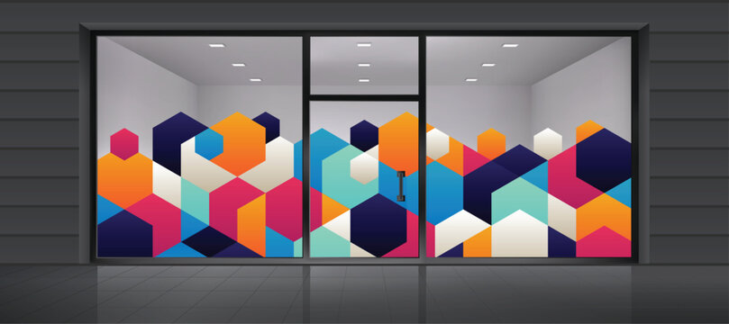 Entry glass graphic for corporate and residential project. Colorful Abstract design for glass partition.

