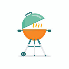 Vector Illustration of a Colorful Barbecue Grill with Open Lid and Rising Heat Flames
