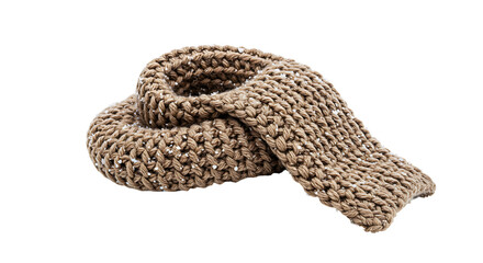 Cozy brown knitted scarf adorned with delicate snowflakes isolated