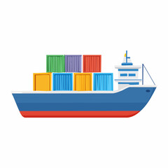 Fototapeta premium Colorful cargo ship carrying stacked shipping containers across the ocean waves for global trade