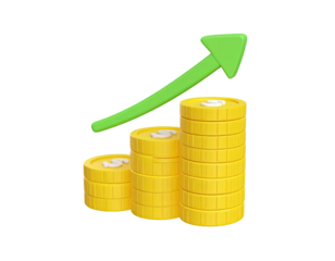 Stack of dollar coins with growth arrow financial money profit success investment economy savings wealth banking business currency illustration isolated on white background