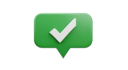 Isolated speech bubble with checkmark. Notification balloon for social media message. 3D render