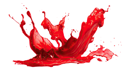 Vivid red paint splashing liquid color bright artistic stroke creative design abstract texture vivid pigment drop decoration isolated on white background