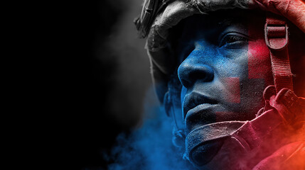 A soldier stands with an american flag honoring veterans and memorial day in patriotic tribute