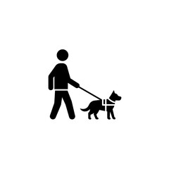 Guide dog icon with blind person, accessibility symbol for visually impaired, disability support, mobility aid, inclusive design, service animal assistance vector illustration