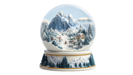 Snow globe mountain water landscape winter scene glass sphere decoration travel souvenir holiday alpine nature cold crystal object isolated on white background
