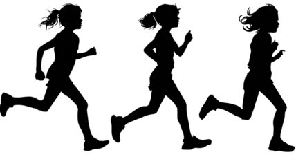 Silhouette of girls running female athlete fitness woman jogging sport speed motion health exercise activity training lifestyle isolated on white background