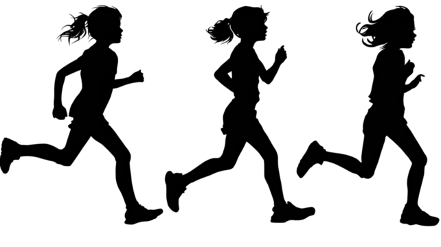 Silhouette of girls running female athlete fitness woman jogging sport speed motion health exercise activity training lifestyle isolated on white background