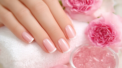 french manicure with rose flowers.