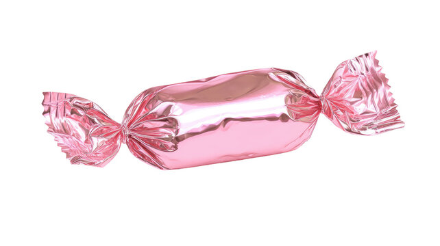 Pink candy wrapper sweet package confectionery paper cover dessert sugar snack colorful foil pack treat chocolate isolated on white background