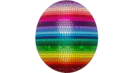 Isolated, a colorful mirror ball reflecting light in party, rainbow mosaic patterns round shape