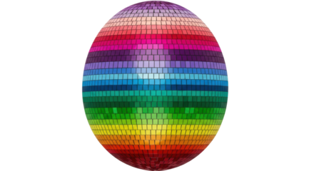 Isolated, a colorful mirror ball reflecting light in party, rainbow mosaic patterns round shape