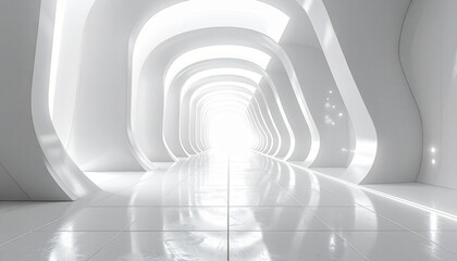 Futuristic Architectural Interior Design Featuring a Bright, White, and Modern Tunnel-like Space